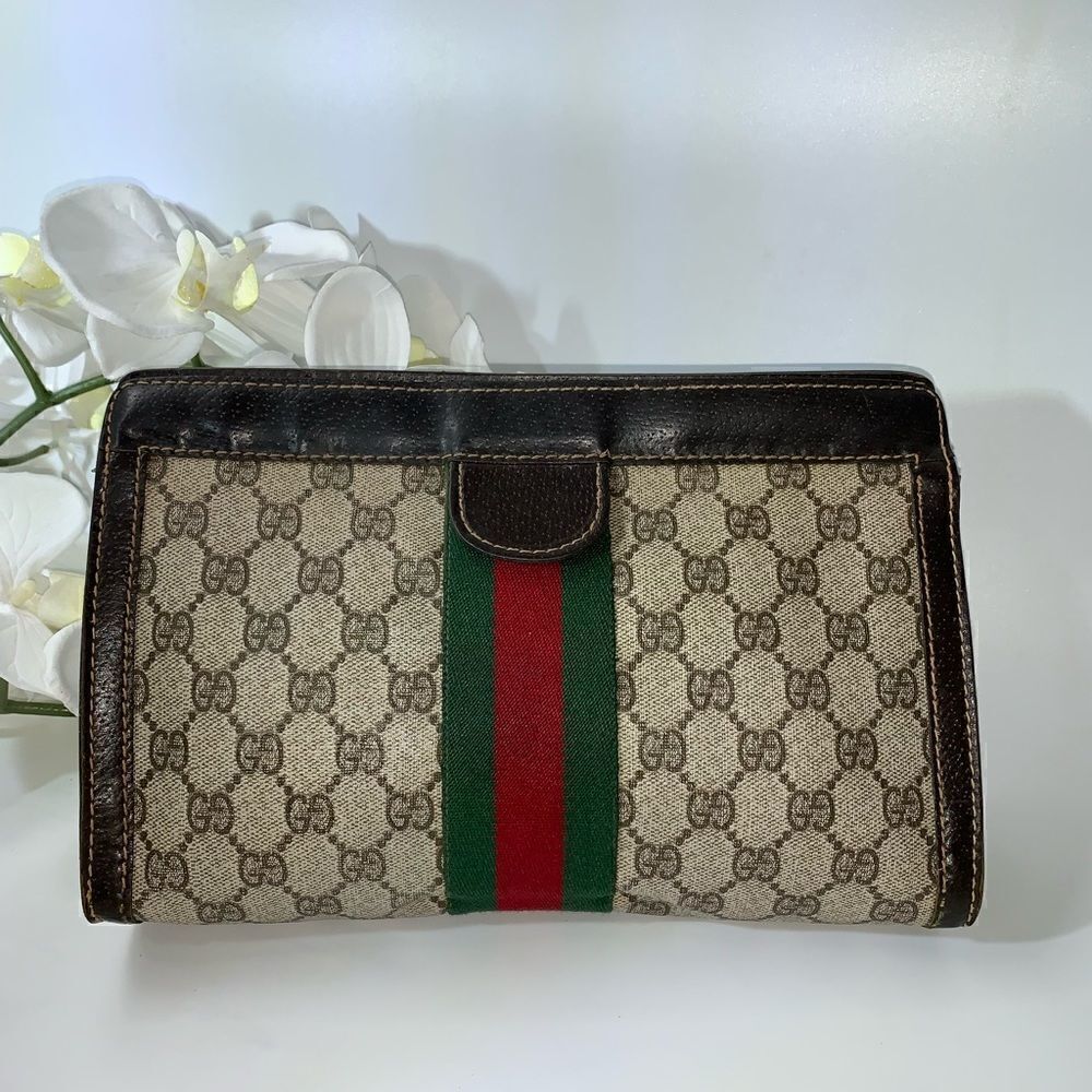 💥Authentic💥 GUCCI Web Sherry Line GG Logo Cosmetic Clutch - Picture 2 of 13